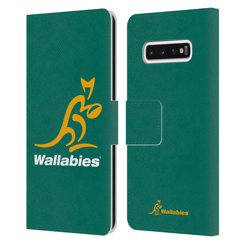 Australia National Rugby Union Team Crest Plain Green Leather Book Wallet Case Cover For Samsung Galaxy S10