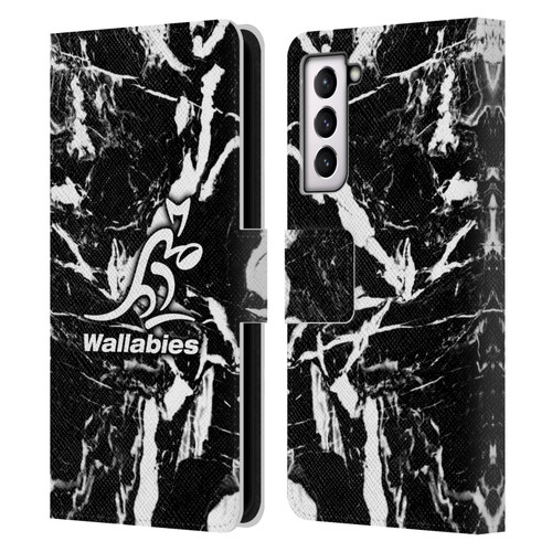 Australia National Rugby Union Team Crest Black Marble Leather Book Wallet Case Cover For Samsung Galaxy S21 5G