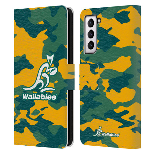 Australia National Rugby Union Team Crest Camouflage Leather Book Wallet Case Cover For Samsung Galaxy S21 5G