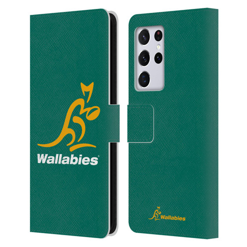Australia National Rugby Union Team Crest Plain Green Leather Book Wallet Case Cover For Samsung Galaxy S21 Ultra 5G