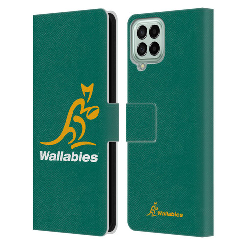 Australia National Rugby Union Team Crest Plain Green Leather Book Wallet Case Cover For Samsung Galaxy M53 (2022)