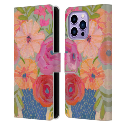 Suzanne Allard Floral Graphics Blue Diamond Leather Book Wallet Case Cover For Apple iPhone 14 Pro Max