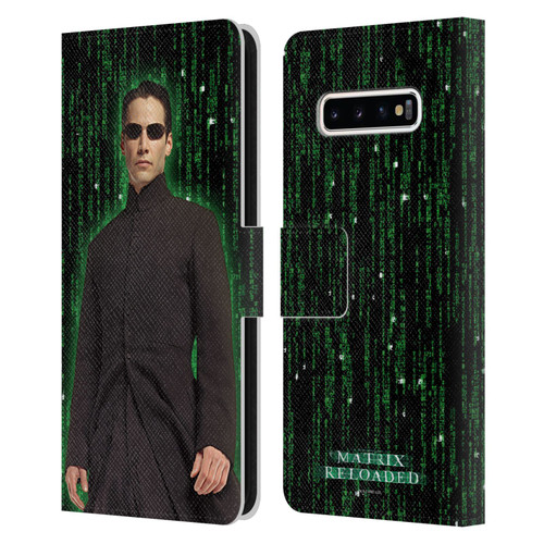 The Matrix Reloaded Key Art Neo 1 Leather Book Wallet Case Cover For Samsung Galaxy S10+ / S10 Plus