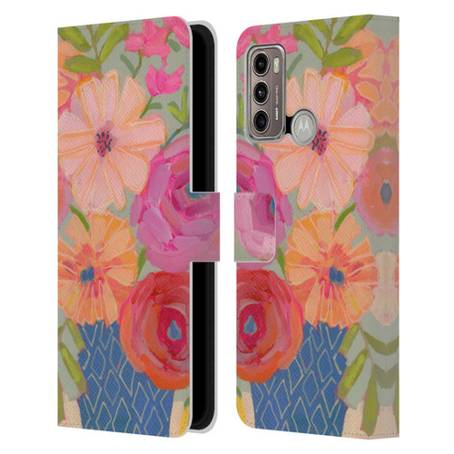 Suzanne Allard Floral Graphics Blue Diamond Leather Book Wallet Case Cover For Motorola Moto G60 / Moto G40 Fusion