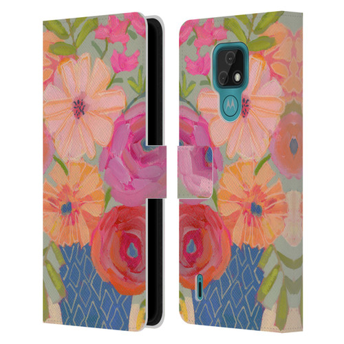 Suzanne Allard Floral Graphics Blue Diamond Leather Book Wallet Case Cover For Motorola Moto E7