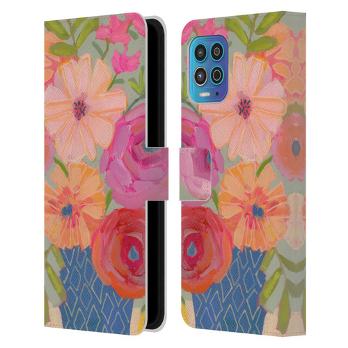 Suzanne Allard Floral Graphics Blue Diamond Leather Book Wallet Case Cover For Motorola Moto G100