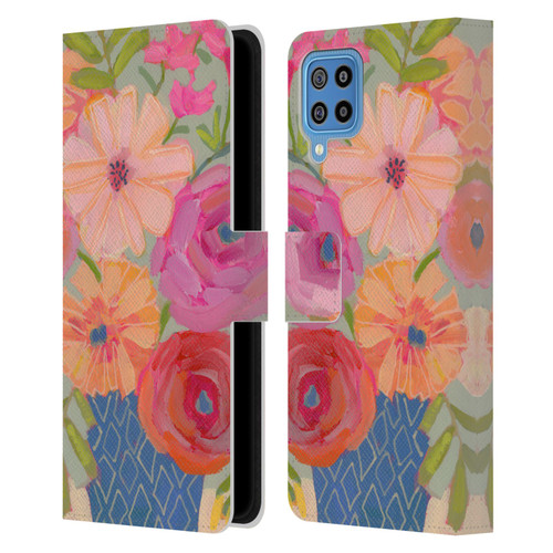 Suzanne Allard Floral Graphics Blue Diamond Leather Book Wallet Case Cover For Samsung Galaxy F22 (2021)