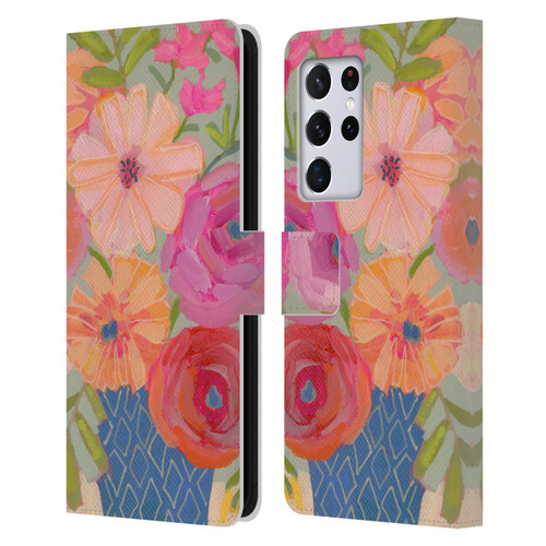 Suzanne Allard Floral Graphics Blue Diamond Leather Book Wallet Case Cover For Samsung Galaxy S21 Ultra 5G