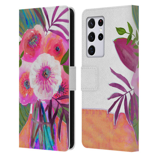 Suzanne Allard Floral Graphics Sunrise Bouquet Purples Leather Book Wallet Case Cover For Samsung Galaxy S21 Ultra 5G