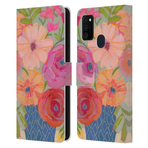 Suzanne Allard Floral Graphics Blue Diamond Leather Book Wallet Case Cover For Samsung Galaxy M30s (2019)/M21 (2020)