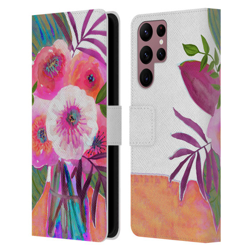 Suzanne Allard Floral Graphics Sunrise Bouquet Purples Leather Book Wallet Case Cover For Samsung Galaxy S22 Ultra 5G