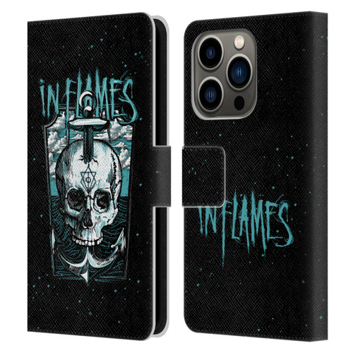 In Flames Metal Grunge Anchor Skull Leather Book Wallet Case Cover For Apple iPhone 14 Pro