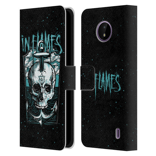 In Flames Metal Grunge Anchor Skull Leather Book Wallet Case Cover For Nokia C10 / C20