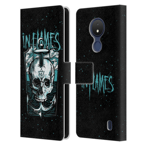 In Flames Metal Grunge Anchor Skull Leather Book Wallet Case Cover For Nokia C21