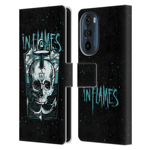 In Flames Metal Grunge Anchor Skull Leather Book Wallet Case Cover For Motorola Edge 30