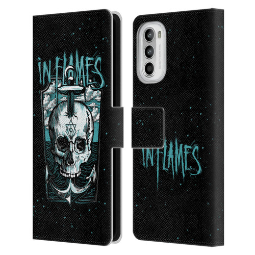 In Flames Metal Grunge Anchor Skull Leather Book Wallet Case Cover For Motorola Moto G52
