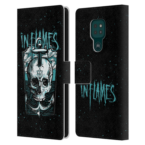 In Flames Metal Grunge Anchor Skull Leather Book Wallet Case Cover For Motorola Moto G9 Play