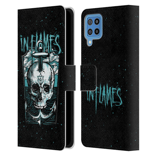 In Flames Metal Grunge Anchor Skull Leather Book Wallet Case Cover For Samsung Galaxy F22 (2021)