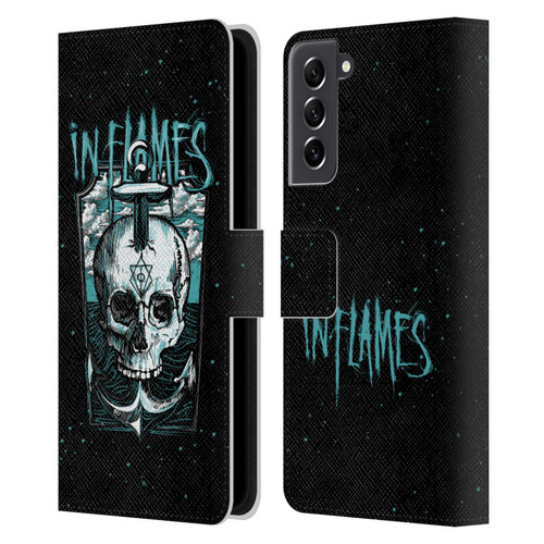 In Flames Metal Grunge Anchor Skull Leather Book Wallet Case Cover For Samsung Galaxy S21 FE 5G