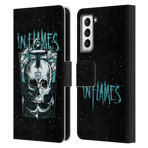In Flames Metal Grunge Anchor Skull Leather Book Wallet Case Cover For Samsung Galaxy S21 5G
