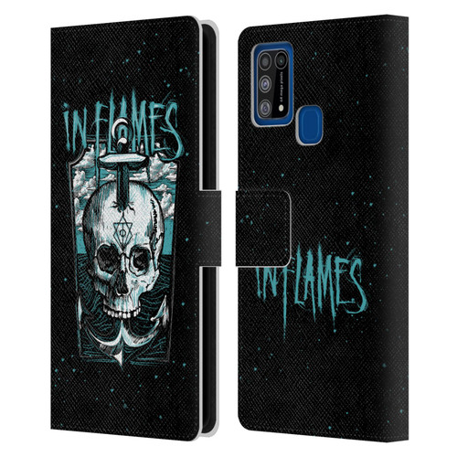 In Flames Metal Grunge Anchor Skull Leather Book Wallet Case Cover For Samsung Galaxy M31 (2020)