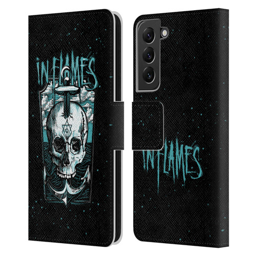 In Flames Metal Grunge Anchor Skull Leather Book Wallet Case Cover For Samsung Galaxy S22+ 5G