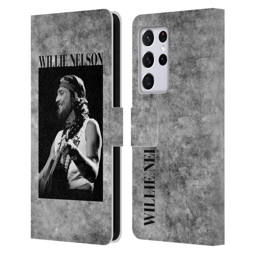 Willie Nelson Grunge Black And White Leather Book Wallet Case Cover For Samsung Galaxy S21 Ultra 5G