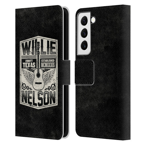 Willie Nelson Grunge Flying Guitar Leather Book Wallet Case Cover For Samsung Galaxy S22 5G