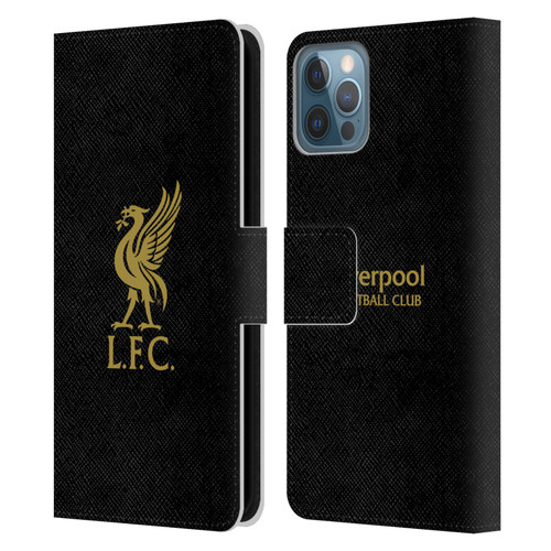Liverpool Football Club Liver Bird Gold Logo On Black Leather Book Wallet Case Cover For Apple iPhone 12 / iPhone 12 Pro