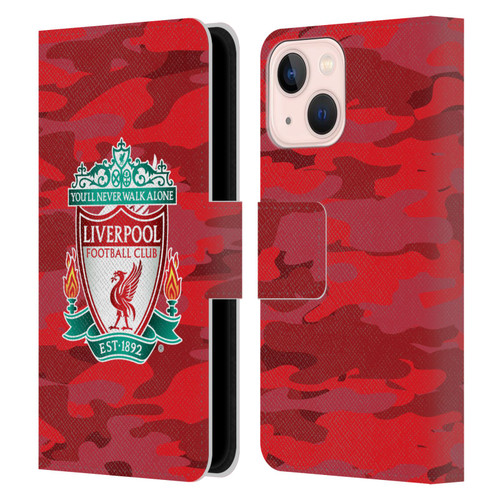 Liverpool Football Club Camou Home Colourways Crest Leather Book Wallet Case Cover For Apple iPhone 13 Mini