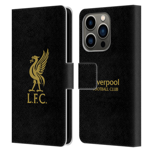 Liverpool Football Club Liver Bird Gold Logo On Black Leather Book Wallet Case Cover For Apple iPhone 14 Pro