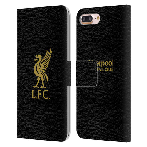 Liverpool Football Club Liver Bird Gold Logo On Black Leather Book Wallet Case Cover For Apple iPhone 7 Plus / iPhone 8 Plus