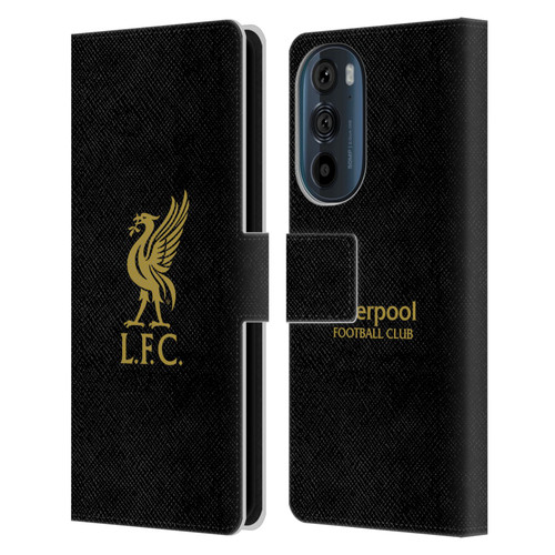 Liverpool Football Club Liver Bird Gold Logo On Black Leather Book Wallet Case Cover For Motorola Edge 30