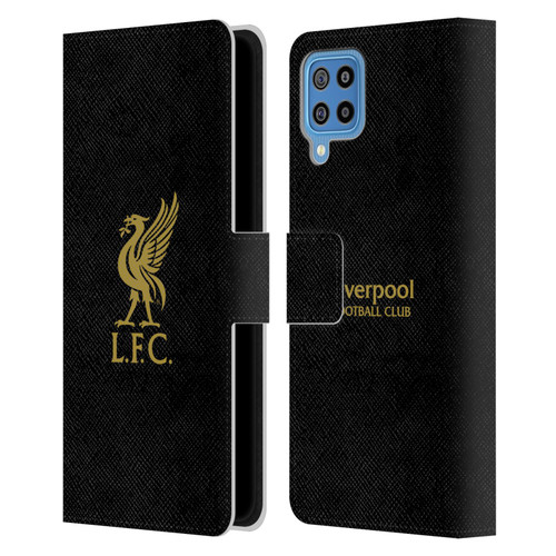 Liverpool Football Club Liver Bird Gold Logo On Black Leather Book Wallet Case Cover For Samsung Galaxy F22 (2021)