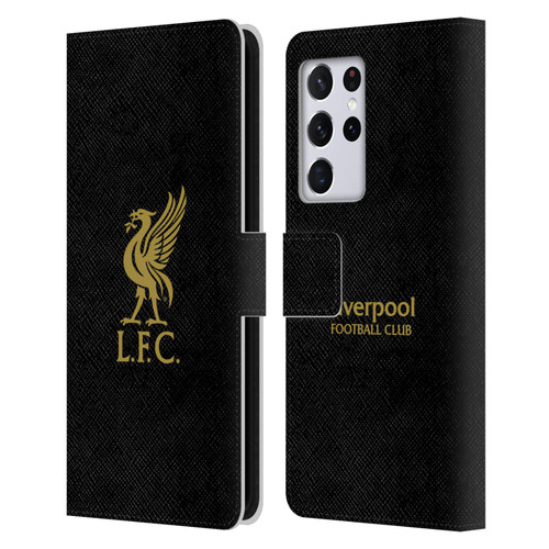 Liverpool Football Club Liver Bird Gold Logo On Black Leather Book Wallet Case Cover For Samsung Galaxy S21 Ultra 5G