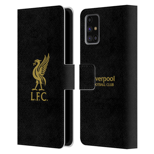 Liverpool Football Club Liver Bird Gold Logo On Black Leather Book Wallet Case Cover For Samsung Galaxy M31s (2020)