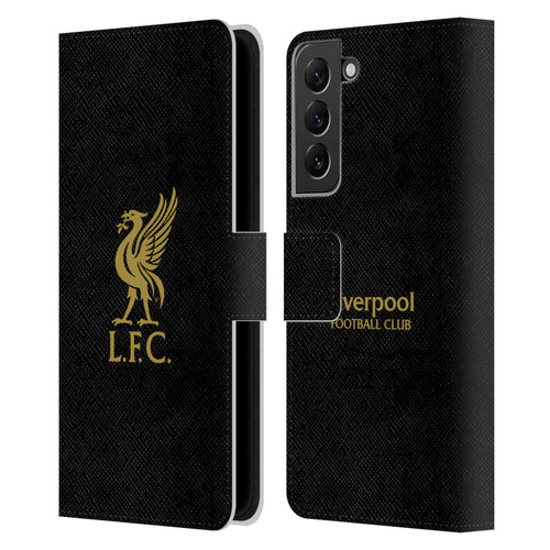 Liverpool Football Club Liver Bird Gold Logo On Black Leather Book Wallet Case Cover For Samsung Galaxy S22+ 5G