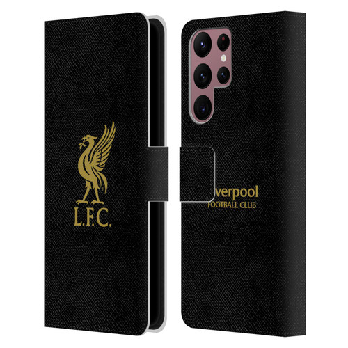Liverpool Football Club Liver Bird Gold Logo On Black Leather Book Wallet Case Cover For Samsung Galaxy S22 Ultra 5G