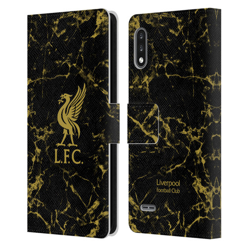 Liverpool Football Club Crest & Liverbird Patterns 1 Black & Gold Marble Leather Book Wallet Case Cover For LG K22