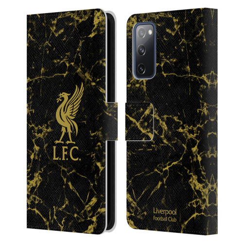 Liverpool Football Club Crest & Liverbird Patterns 1 Black & Gold Marble Leather Book Wallet Case Cover For Samsung Galaxy S20 FE / 5G
