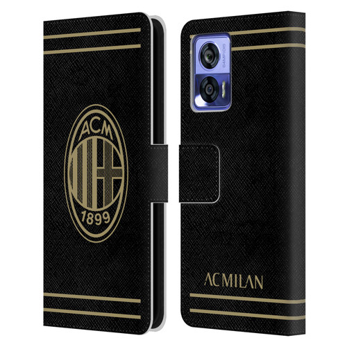 AC Milan Crest Black And Gold Leather Book Wallet Case Cover For Motorola Edge 30 Neo 5G