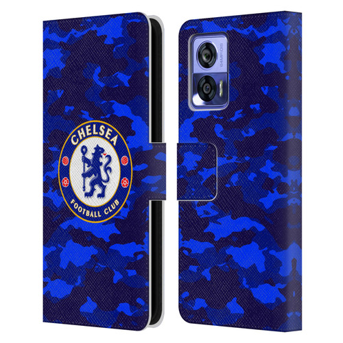 Chelsea Football Club Crest Camouflage Leather Book Wallet Case Cover For Motorola Edge 30 Neo 5G