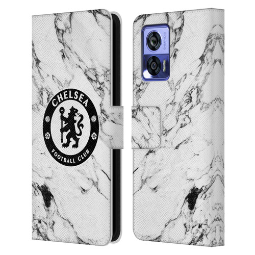 Chelsea Football Club Crest White Marble Leather Book Wallet Case Cover For Motorola Edge 30 Neo 5G