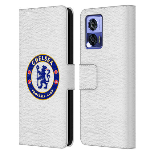 Chelsea Football Club Crest Plain White Leather Book Wallet Case Cover For Motorola Edge 30 Neo 5G
