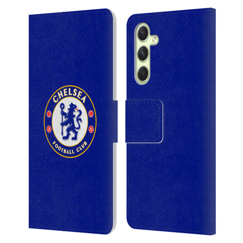 Chelsea Football Club Crest Plain Blue Leather Book Wallet Case Cover For Samsung Galaxy A54 5G