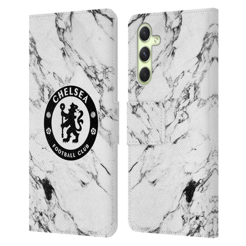 Chelsea Football Club Crest White Marble Leather Book Wallet Case Cover For Samsung Galaxy A54 5G