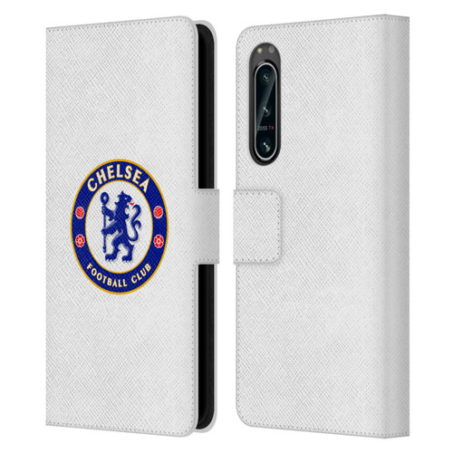 Chelsea Football Club Crest Plain White Leather Book Wallet Case Cover For Sony Xperia 5 IV