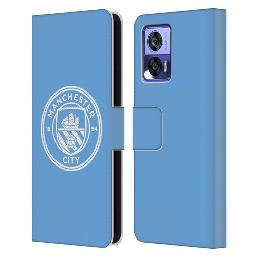 Manchester City Man City FC Badge Blue White Mono Leather Book Wallet Case Cover For Motorola Edge 30 Neo 5G