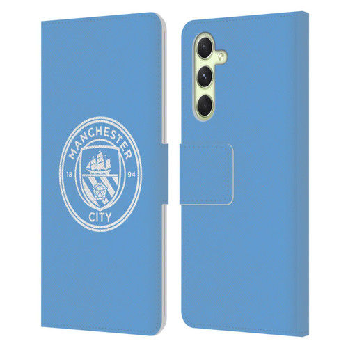 Manchester City Man City FC Badge Blue White Mono Leather Book Wallet Case Cover For Samsung Galaxy A54 5G