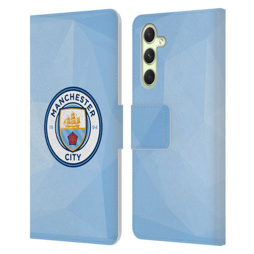 Manchester City Man City FC Badge Geometric Blue Full Colour Leather Book Wallet Case Cover For Samsung Galaxy A54 5G